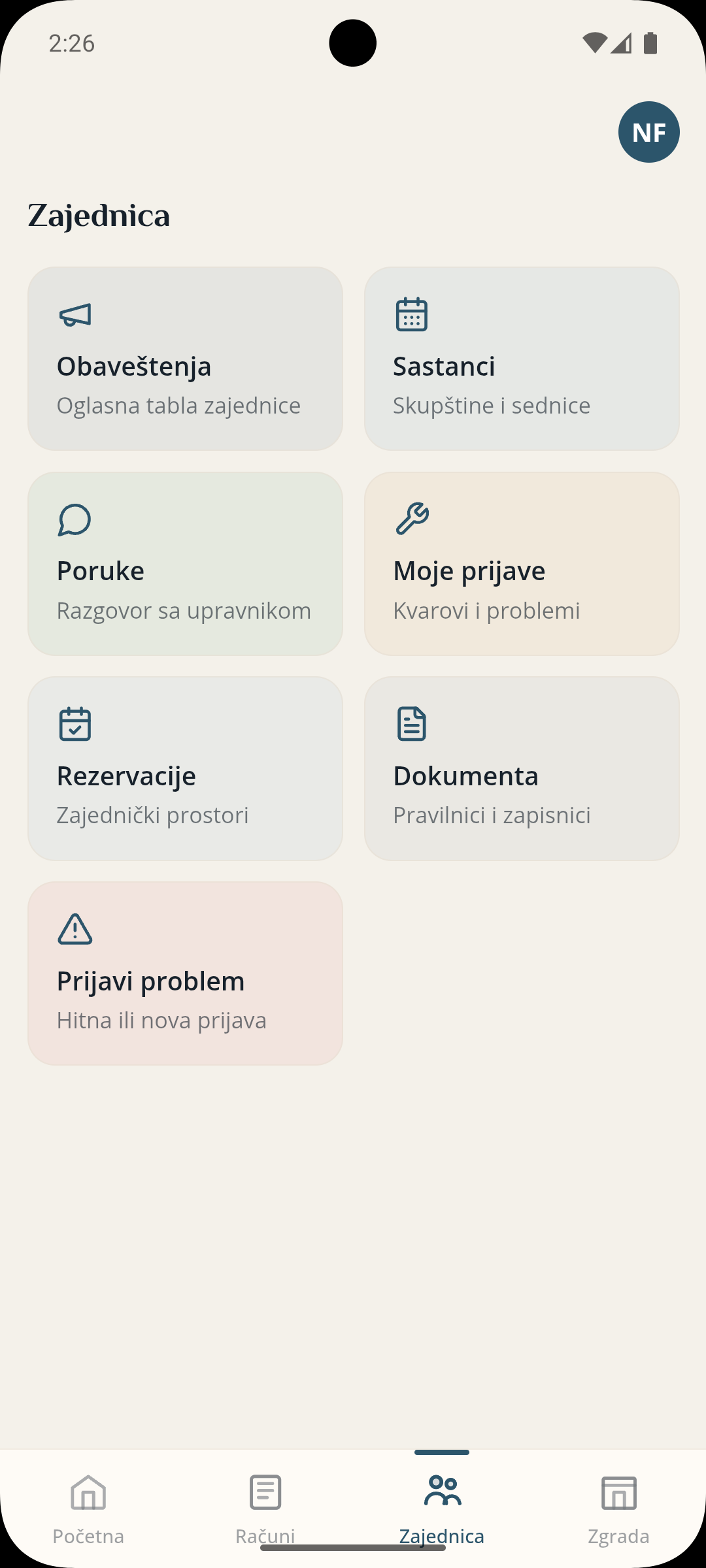 Ekran aplikacije: računi